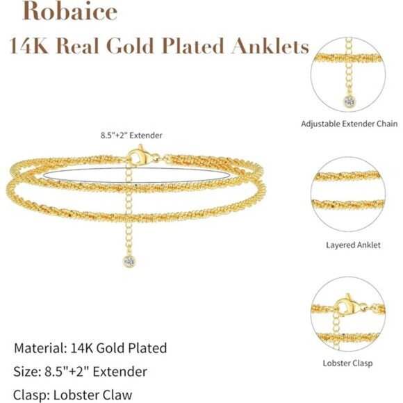 Gold Silver Anklet for Women Waterproof Layered Adjustable Beach Jewelry - Picture 5 of 7